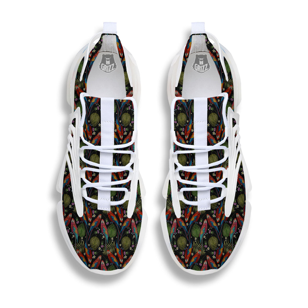 Parrot Embroidery Print Pattern White Gym Shoes-grizzshop