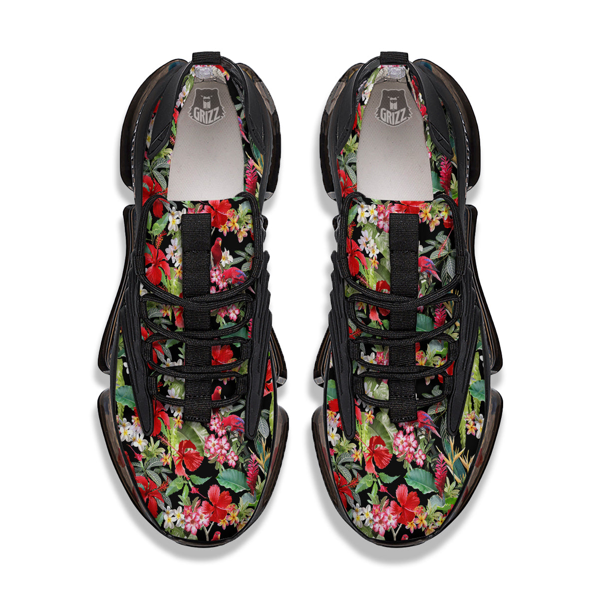 Parrot Hawaiian Tropical Print Pattern Black Gym Shoes-grizzshop