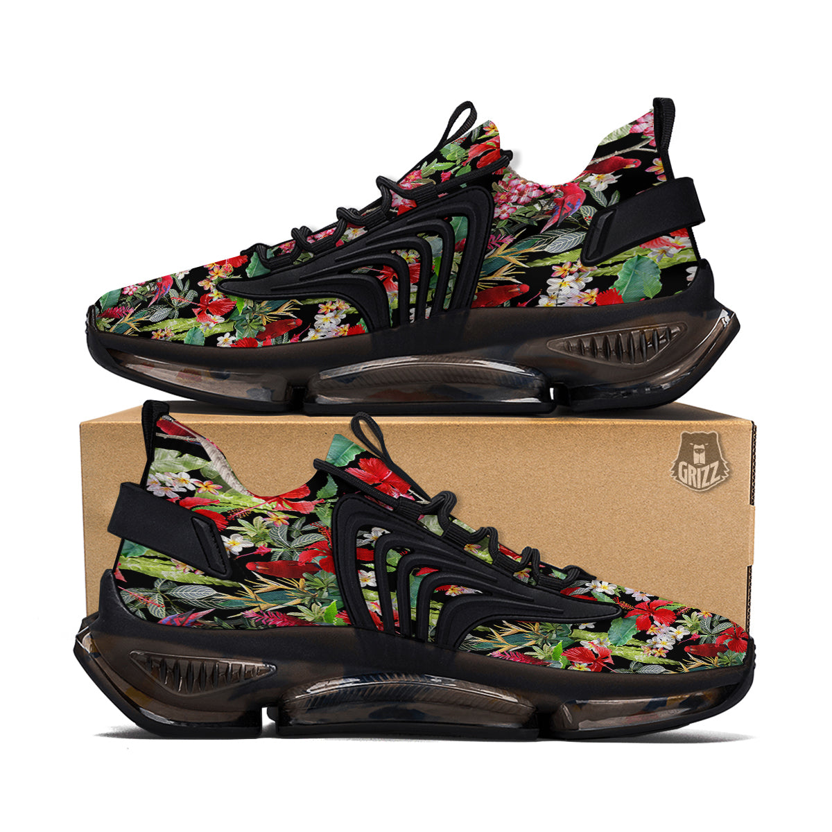 Parrot Hawaiian Tropical Print Pattern Black Gym Shoes-grizzshop