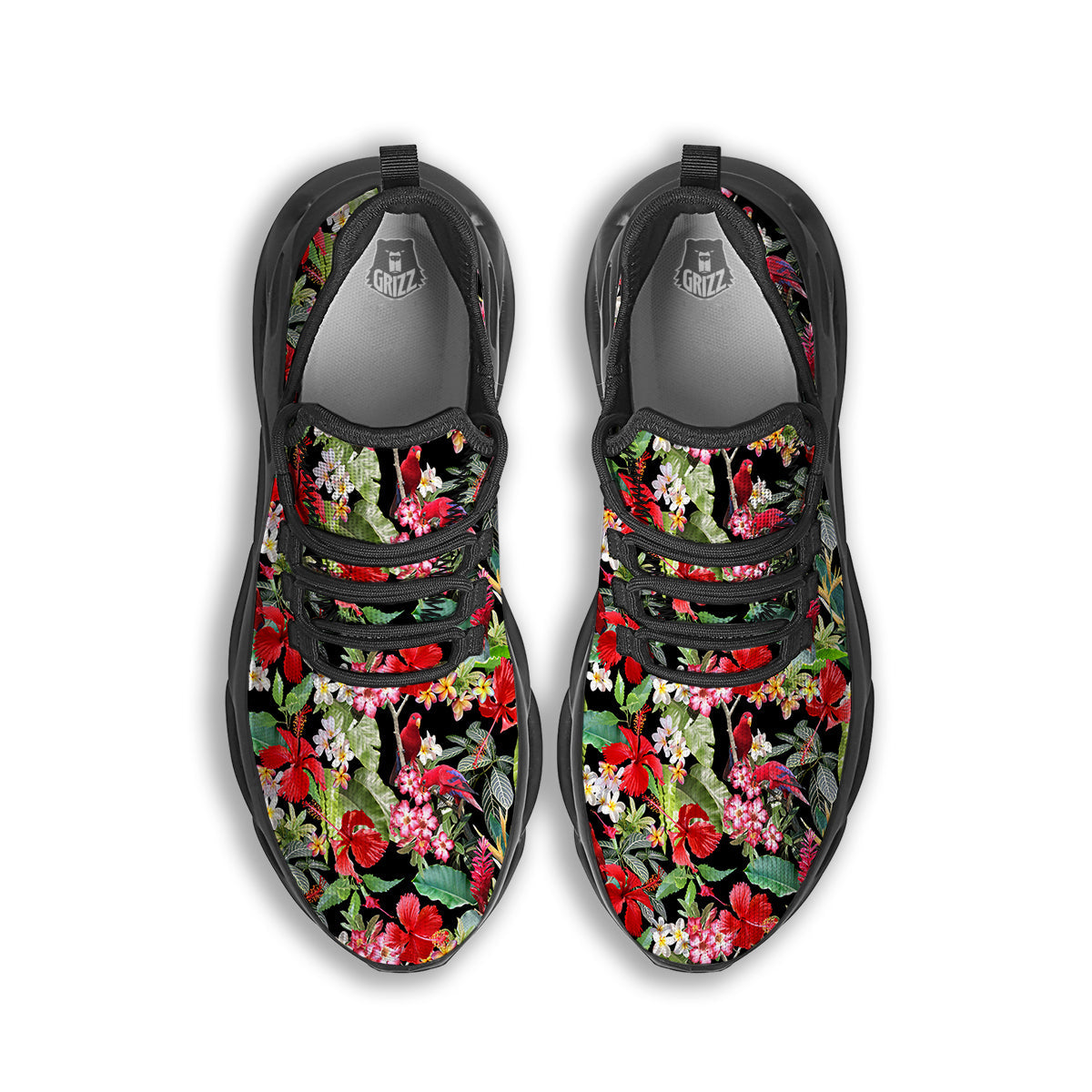 Parrot Hawaiian Tropical Print Pattern Black Running Shoes-grizzshop