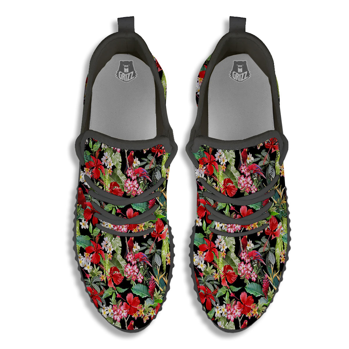 Parrot Hawaiian Tropical Print Pattern Black Walking Shoes-grizzshop
