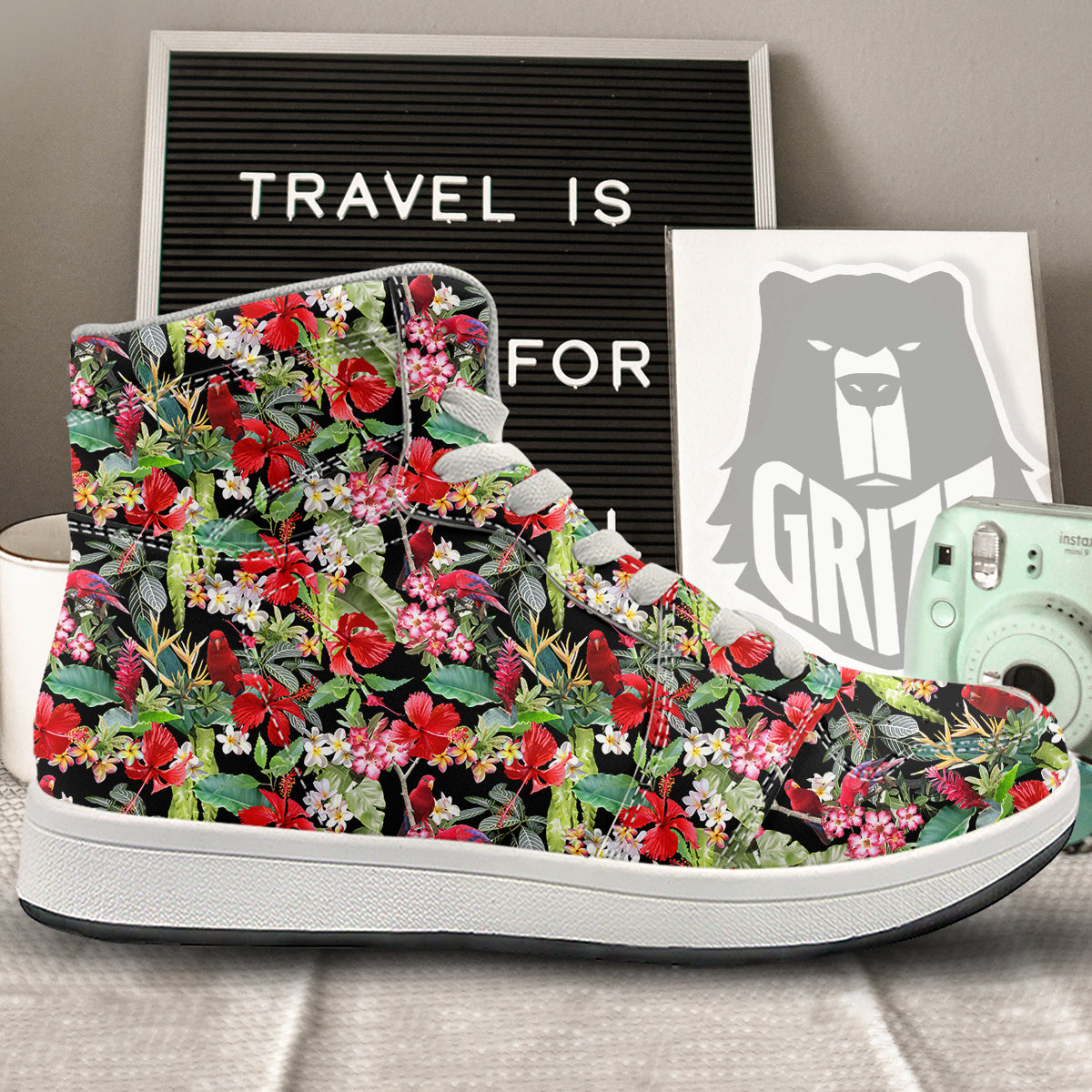 Parrot Hawaiian Tropical Print Pattern High Top Sneakers-grizzshop