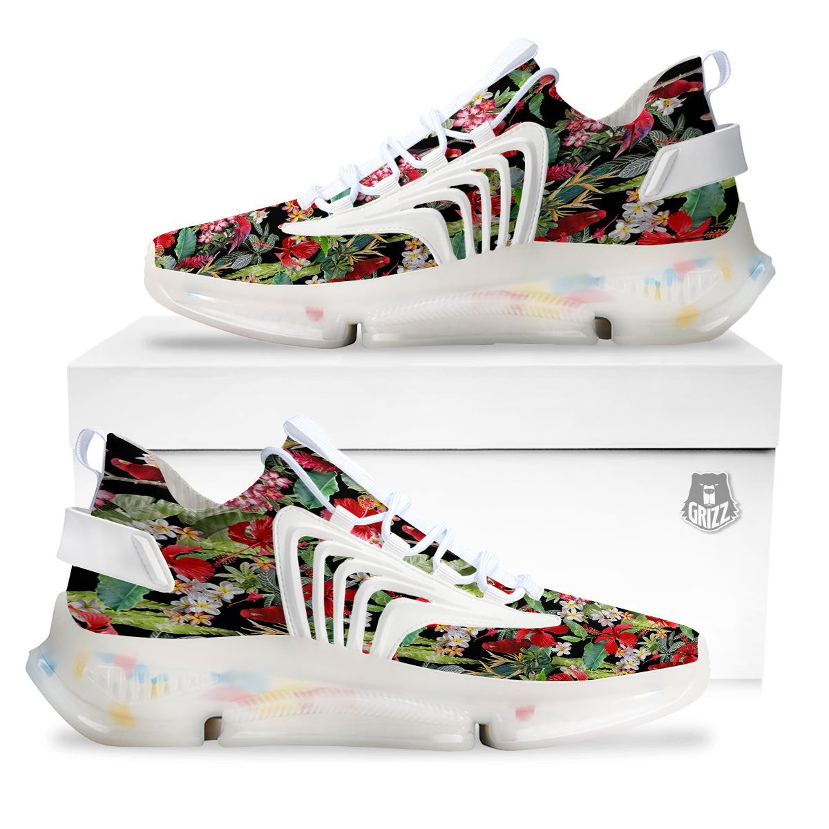 Parrot Hawaiian Tropical Print Pattern White Gym Shoes-grizzshop