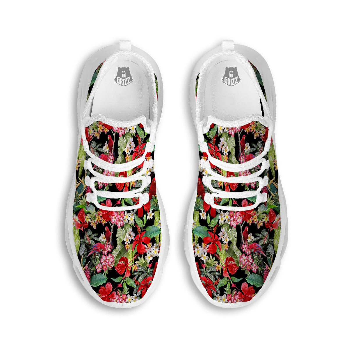 Parrot Hawaiian Tropical Print Pattern White Running Shoes-grizzshop