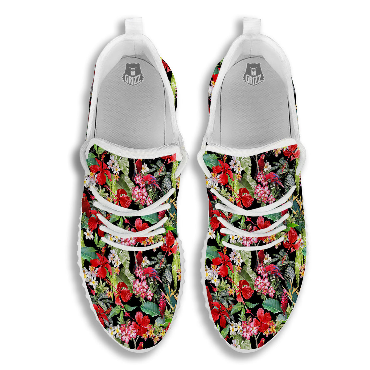 Parrot Hawaiian Tropical Print Pattern White Walking Shoes-grizzshop