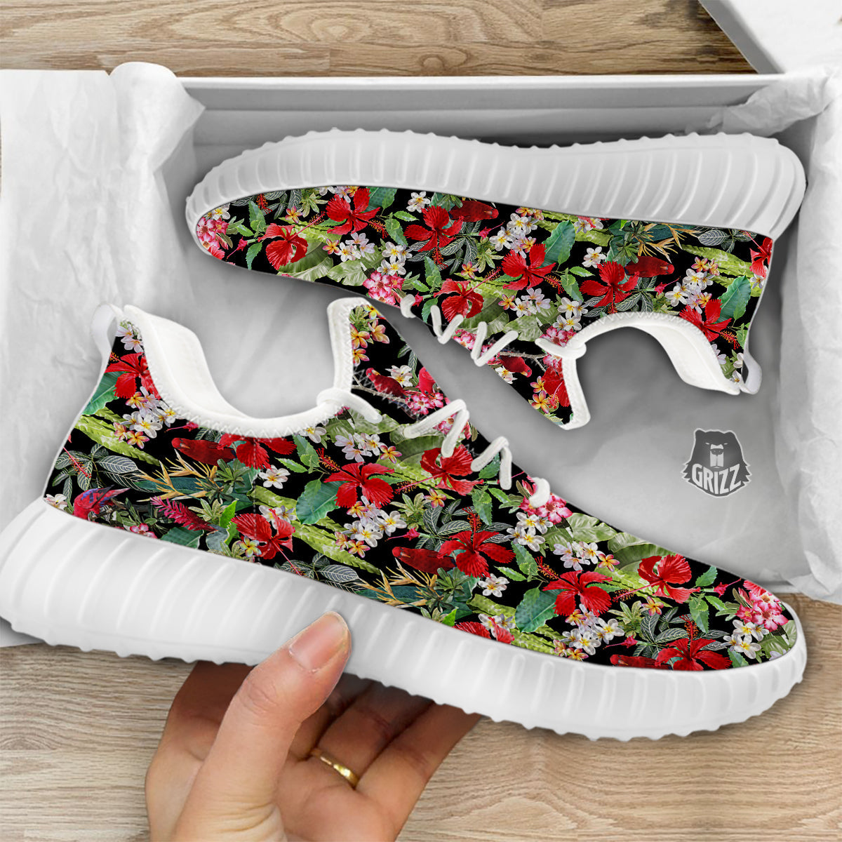 Parrot Hawaiian Tropical Print Pattern White Walking Shoes-grizzshop