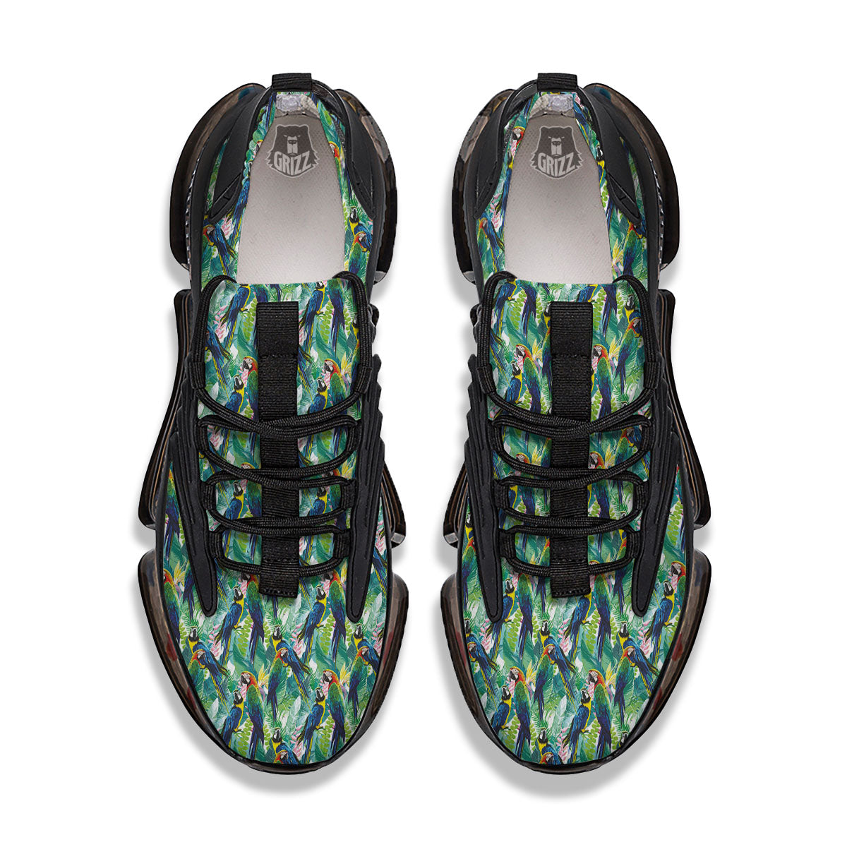 Parrot Macaw Print Pattern Black Gym Shoes-grizzshop