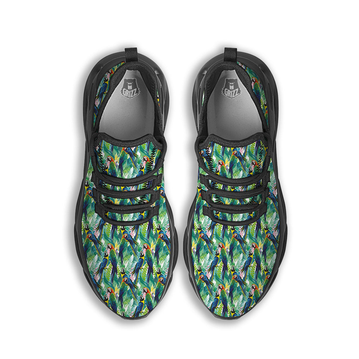 Parrot Macaw Print Pattern Black Running Shoes-grizzshop