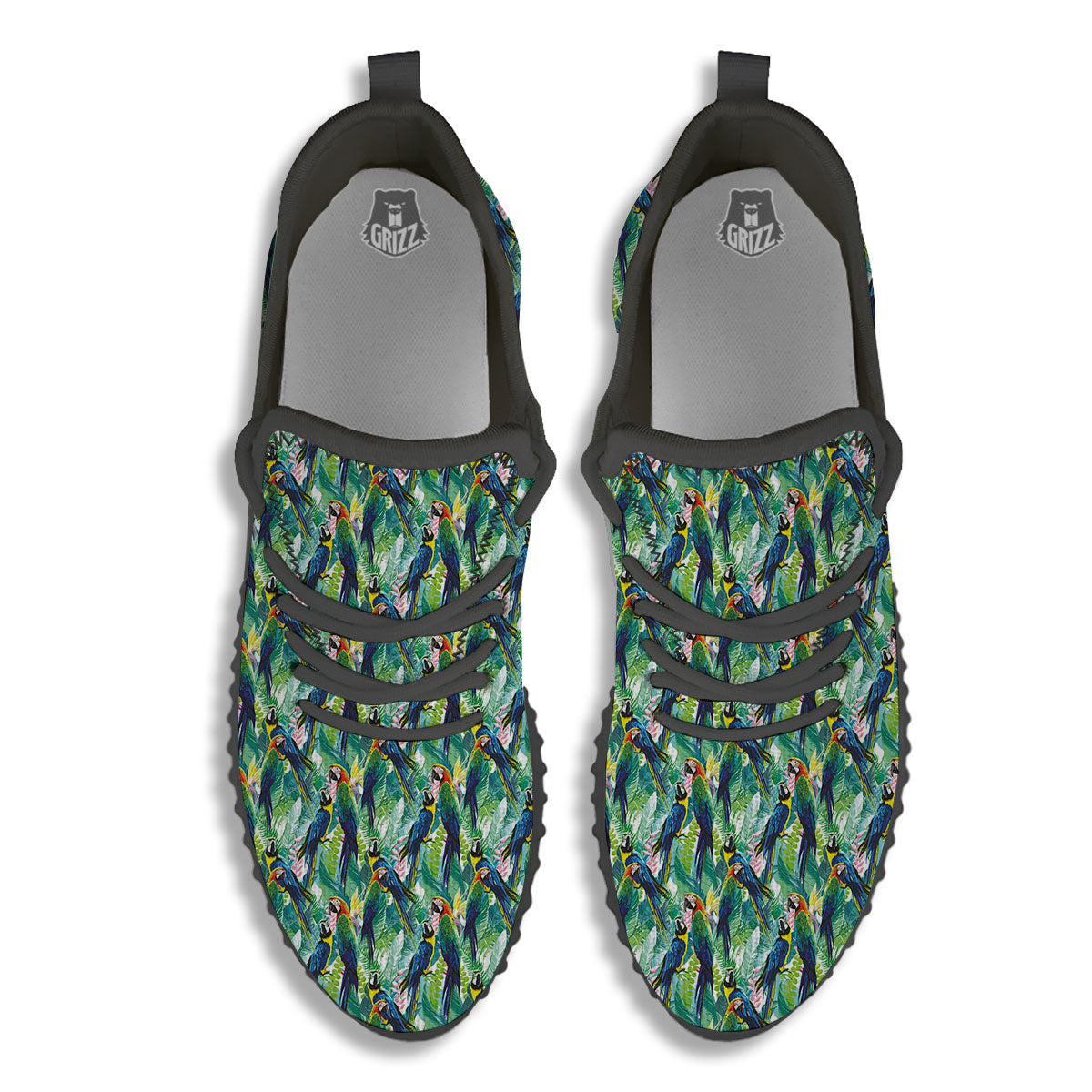 Parrot Macaw Print Pattern Black Walking Shoes-grizzshop