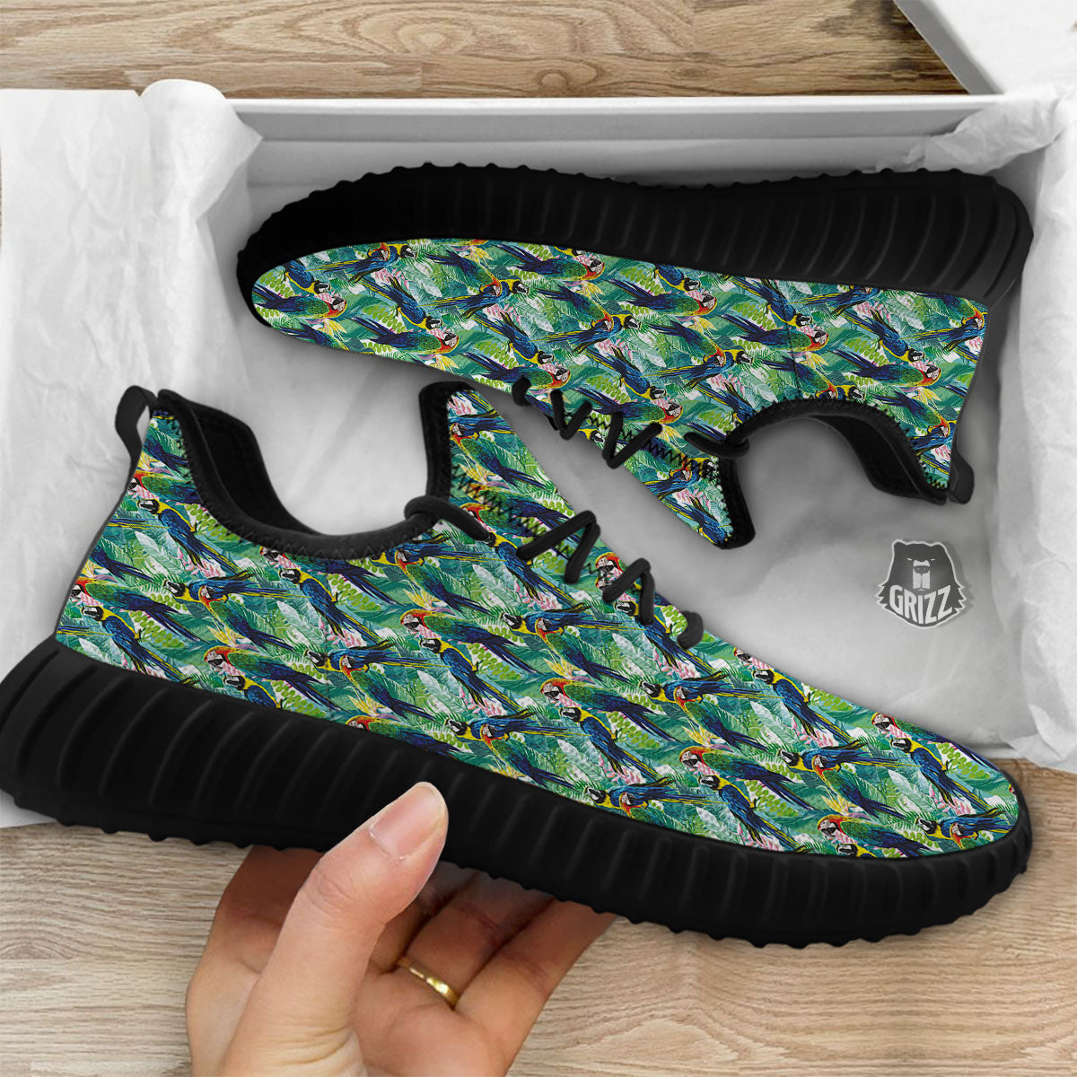 Parrot Macaw Print Pattern Black Walking Shoes-grizzshop