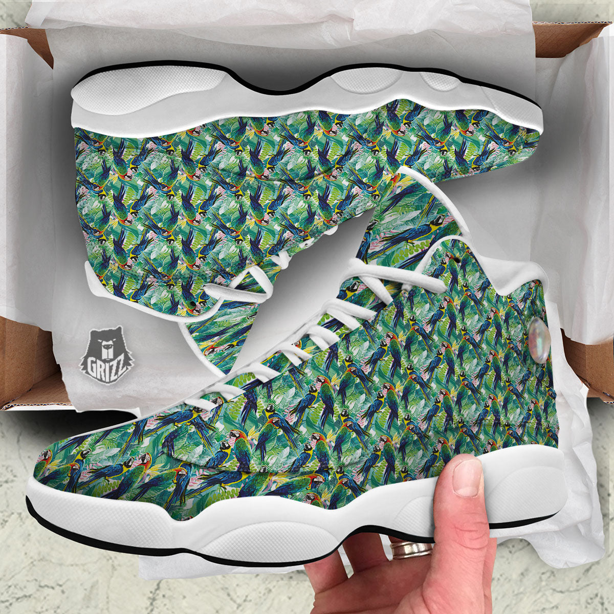 Parrot Macaw Print Pattern White Basketball Shoes-grizzshop