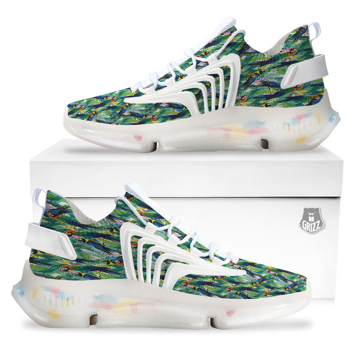 Parrot Macaw Print Pattern White Gym Shoes-grizzshop