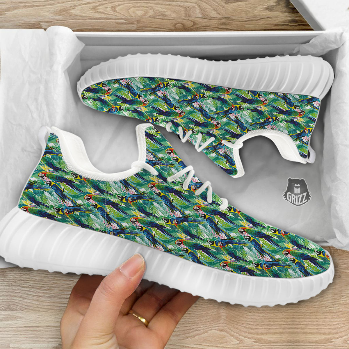 Parrot Macaw Print Pattern White Walking Shoes-grizzshop