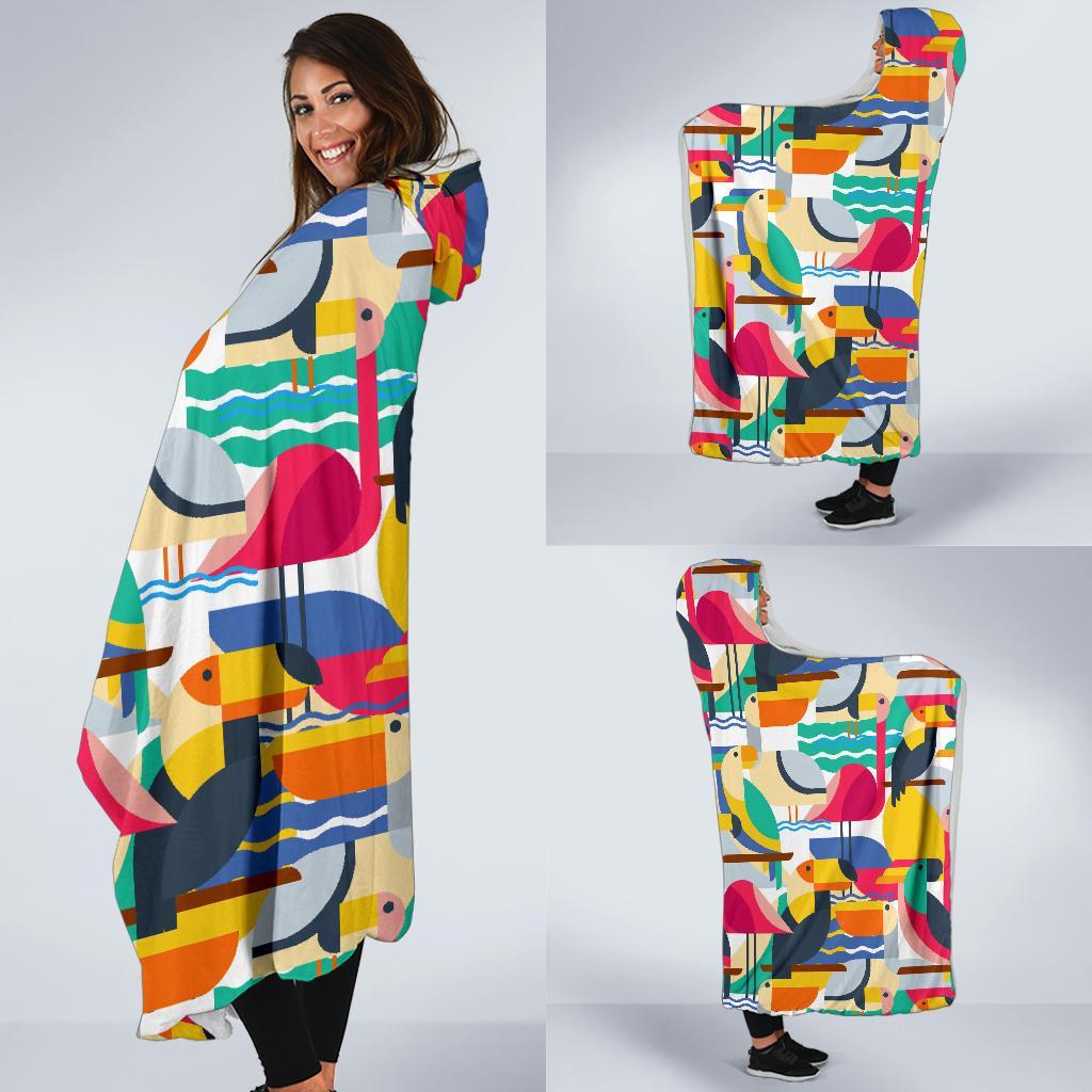 Parrot Pattern Print Hooded Blanket-grizzshop