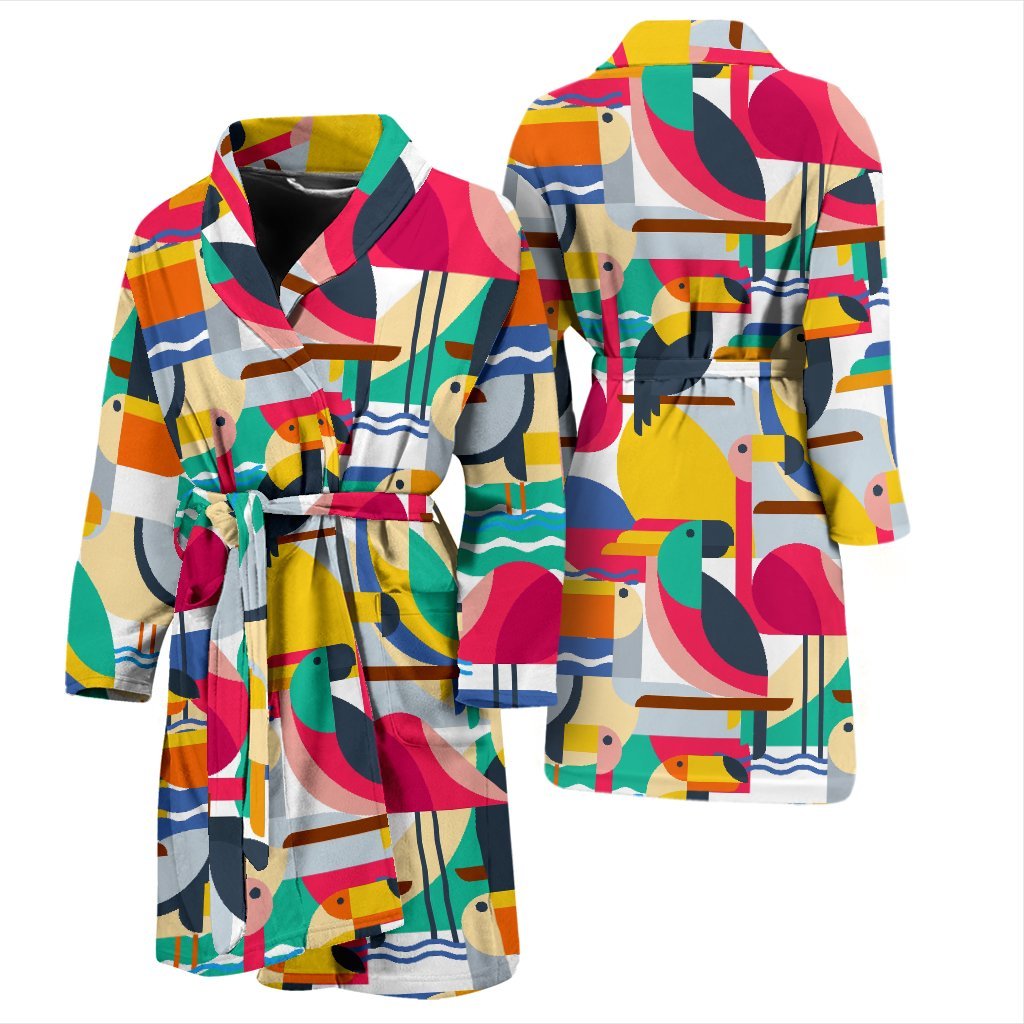 Parrot Pattern Print Men Long Robe-grizzshop
