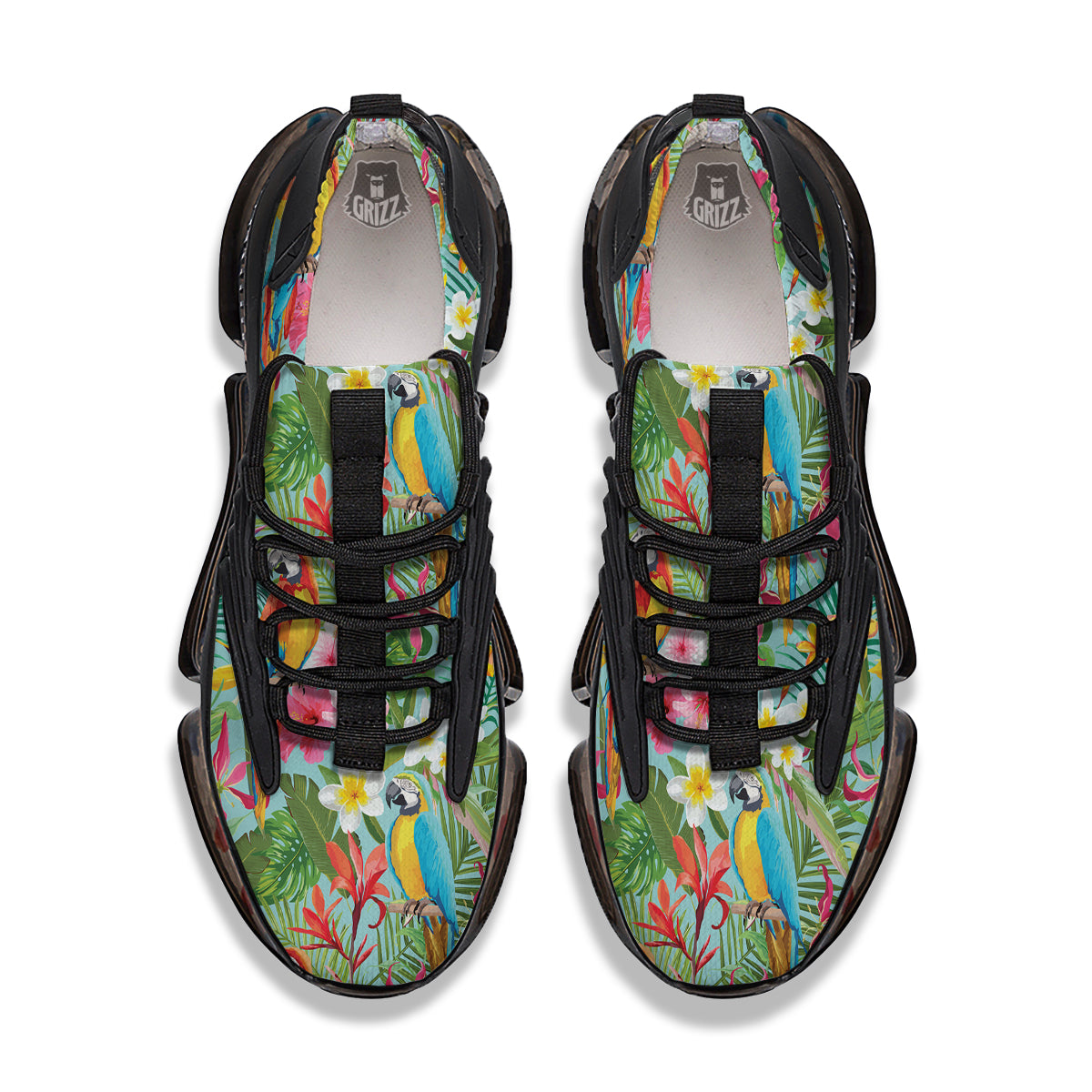 Parrot Tropical Print Pattern Black Gym Shoes-grizzshop