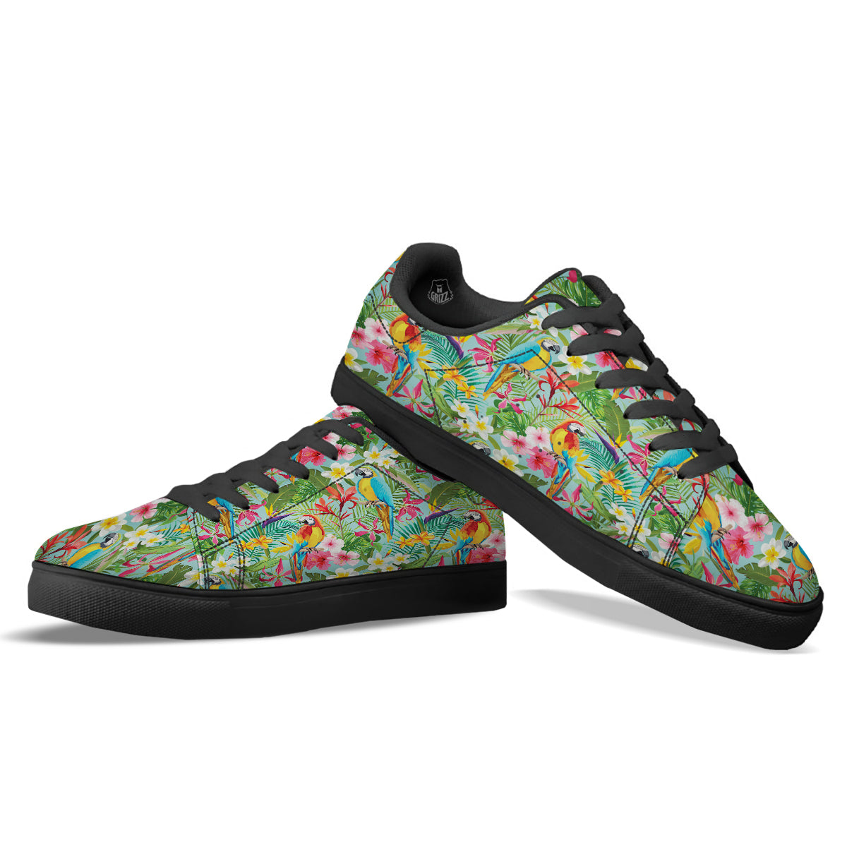 Parrot Tropical Print Pattern Black Low Top Sneakers-grizzshop