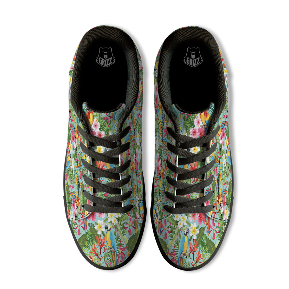 Parrot Tropical Print Pattern Black Low Top Sneakers-grizzshop