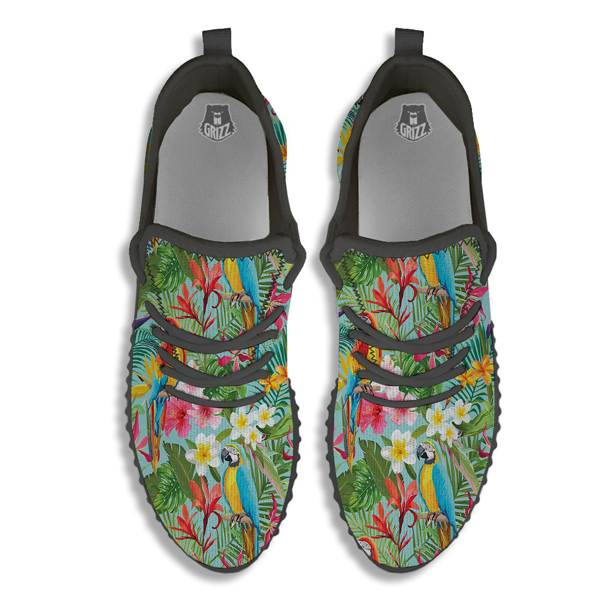 Parrot Tropical Print Pattern Black Walking Shoes-grizzshop