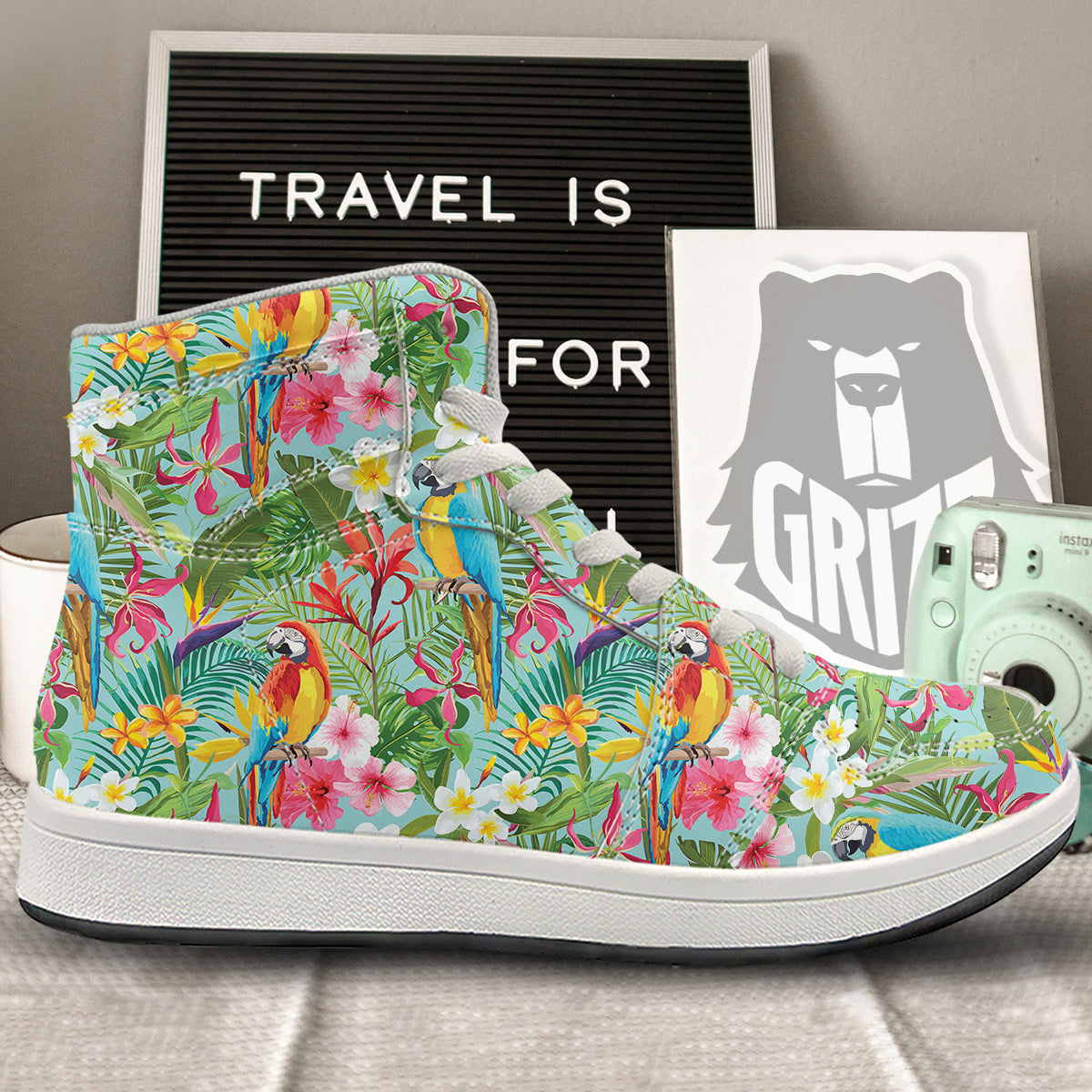 Parrot Tropical Print Pattern High Top Sneakers-grizzshop