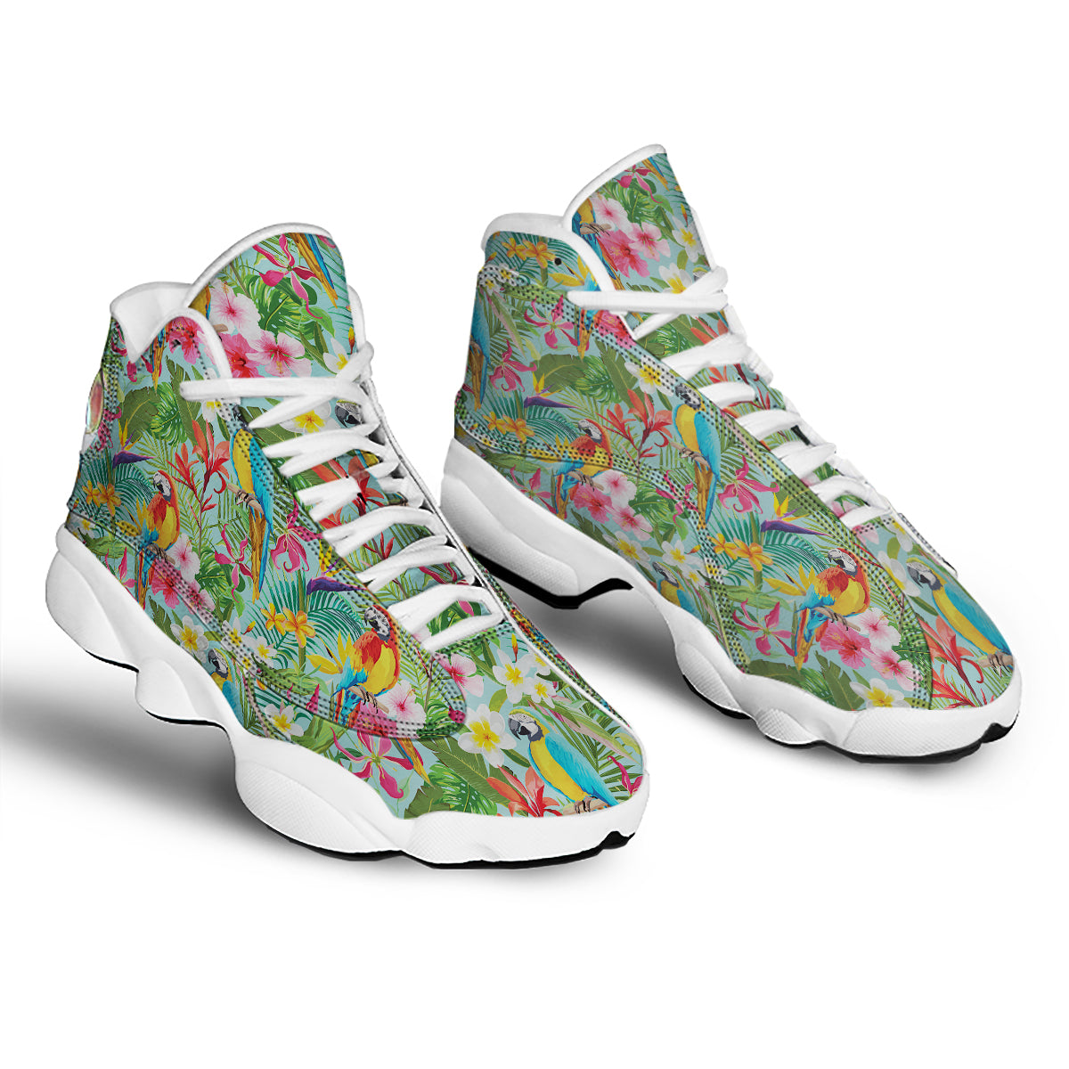 Parrot Tropical Print Pattern White Basketball Shoes-grizzshop