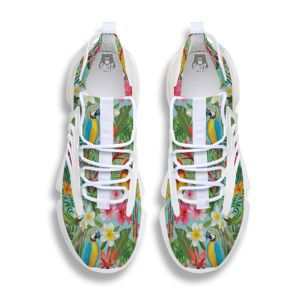 Parrot Tropical Print Pattern White Gym Shoes-grizzshop
