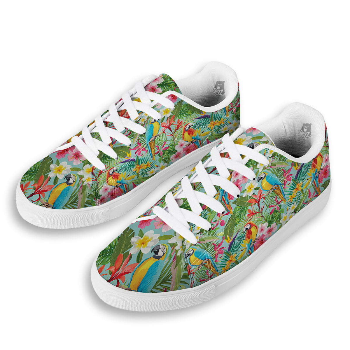 Parrot Tropical Print Pattern White Low Top Sneakers-grizzshop