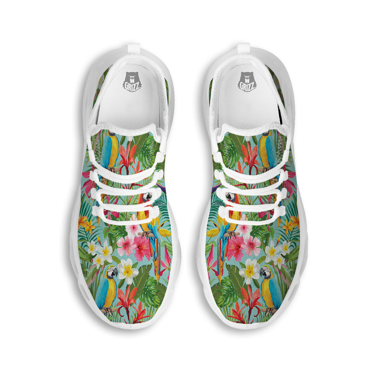 Parrot Tropical Print Pattern White Running Shoes-grizzshop