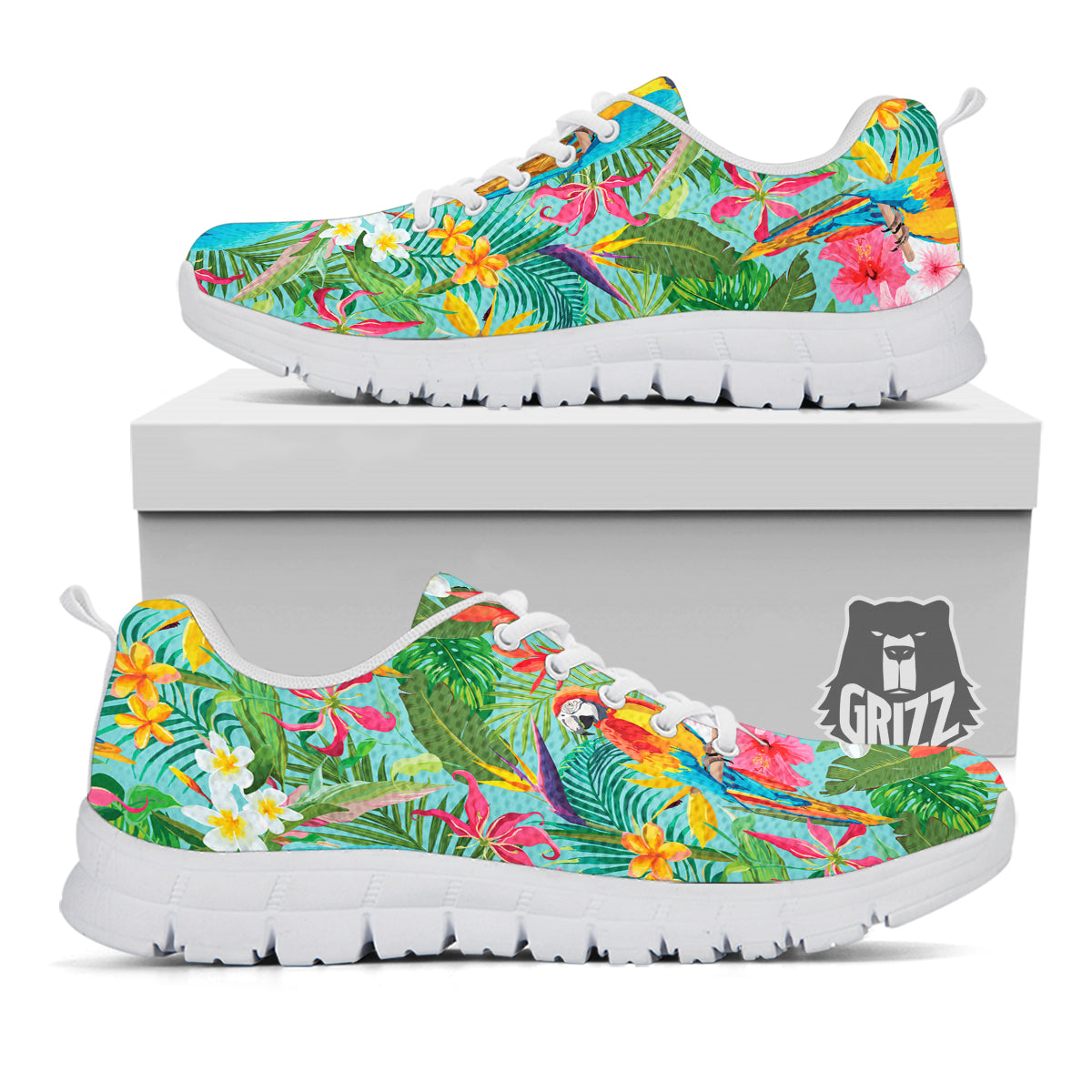 Parrot Tropical Print Pattern White Sneaker-grizzshop