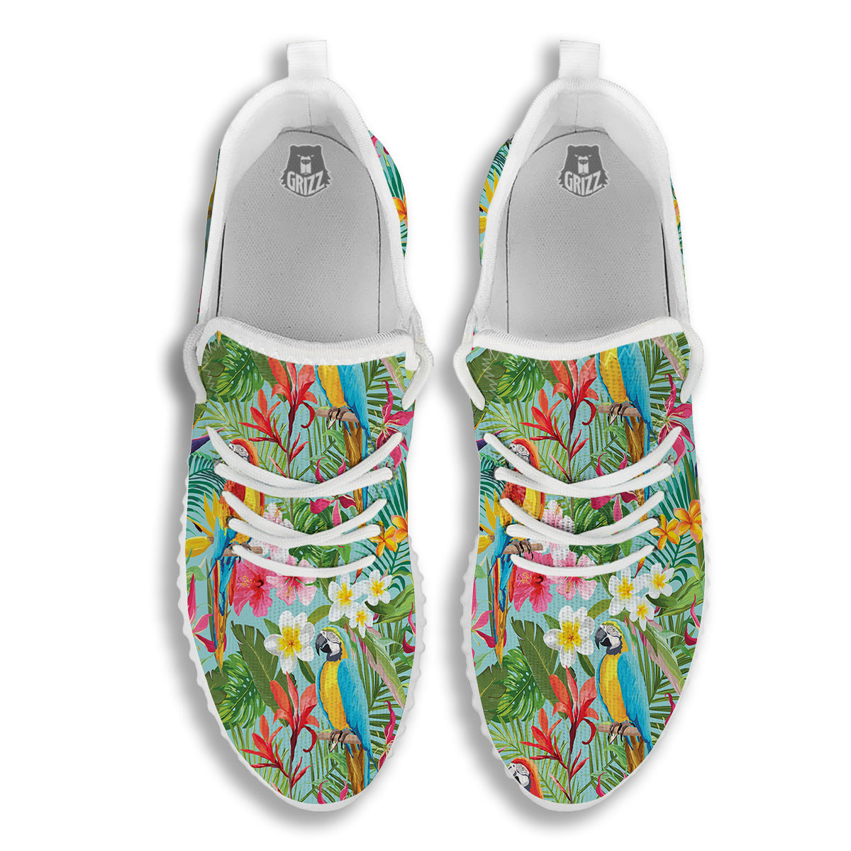 Parrot Tropical Print Pattern White Walking Shoes-grizzshop