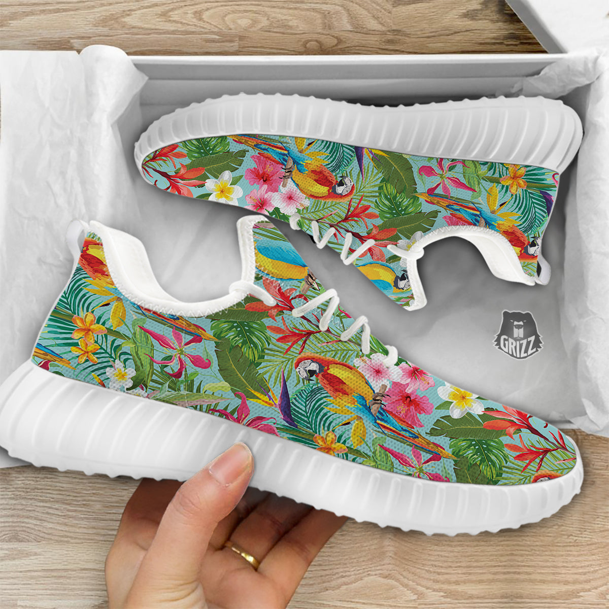 Parrot Tropical Print Pattern White Walking Shoes-grizzshop