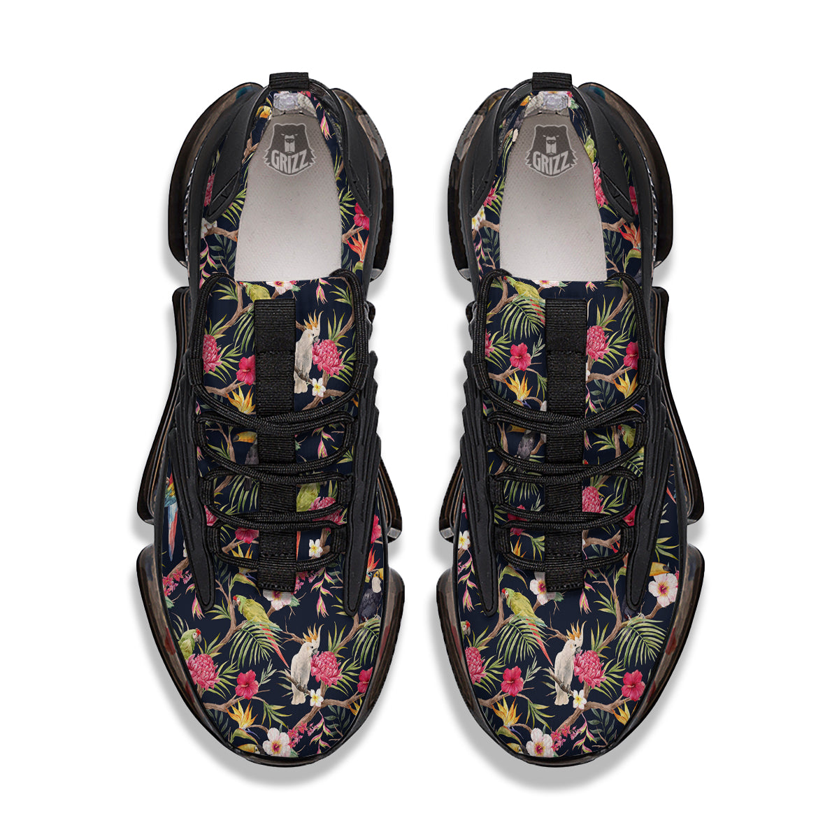 Parrot Watercolor Print Pattern Black Gym Shoes-grizzshop