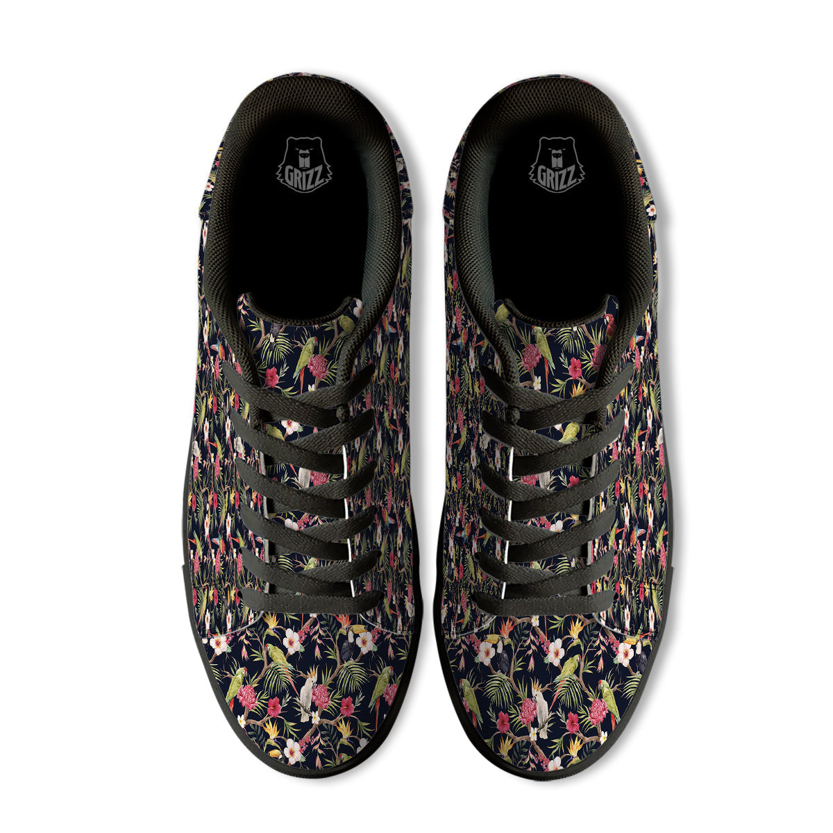 Parrot Watercolor Print Pattern Black Low Top Sneakers-grizzshop