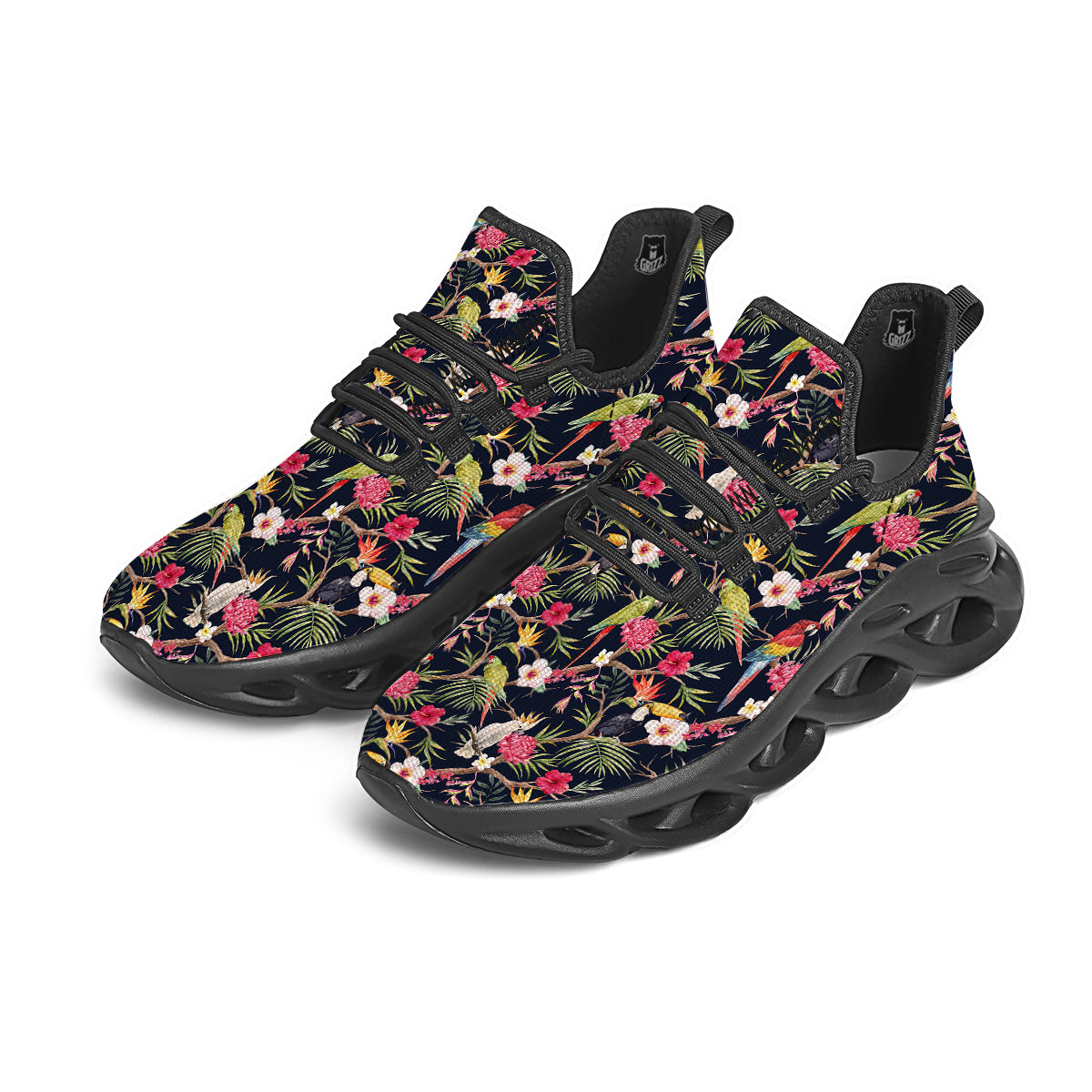 Parrot Watercolor Print Pattern Black Running Shoes-grizzshop