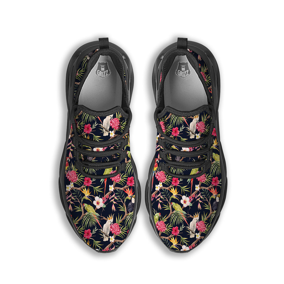 Parrot Watercolor Print Pattern Black Running Shoes-grizzshop