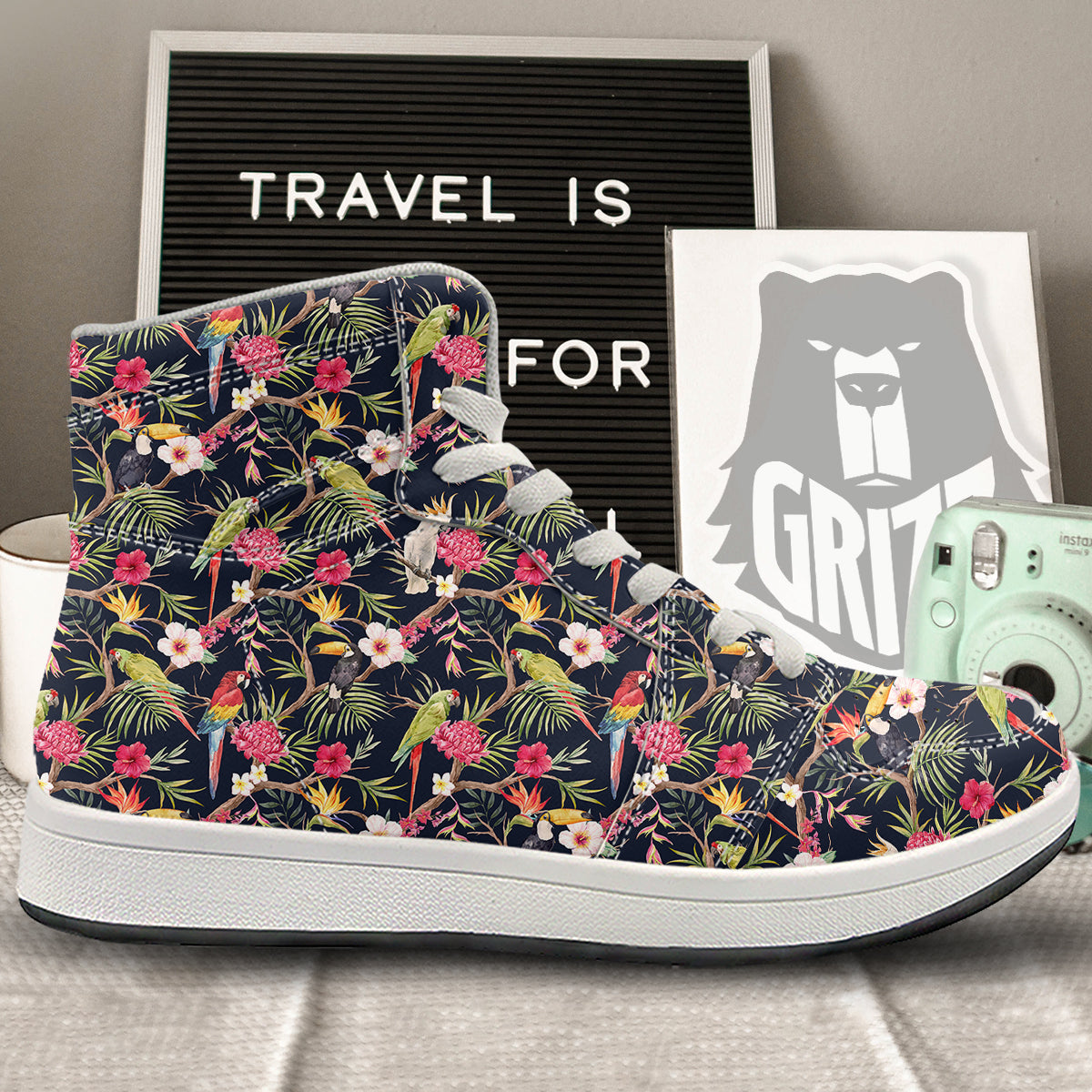 Parrot Watercolor Print Pattern High Top Sneakers-grizzshop