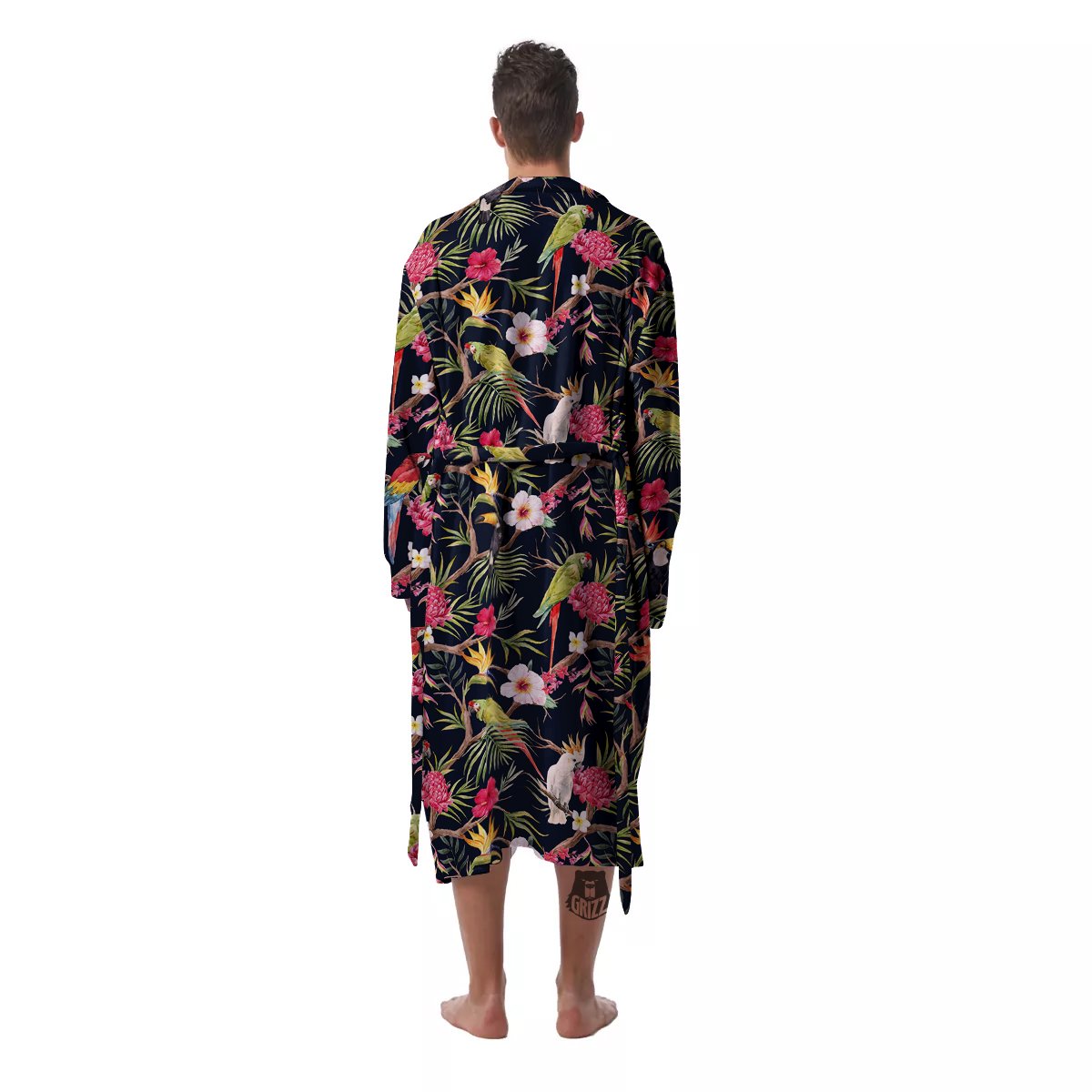 Parrot Watercolor Print Pattern Men's Robe-grizzshop