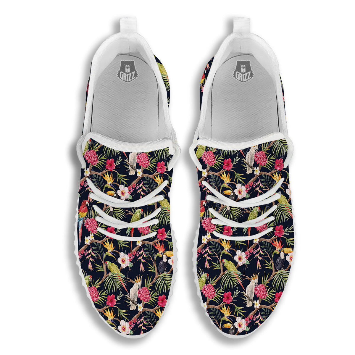 Parrot Watercolor Print Pattern White Walking Shoes-grizzshop
