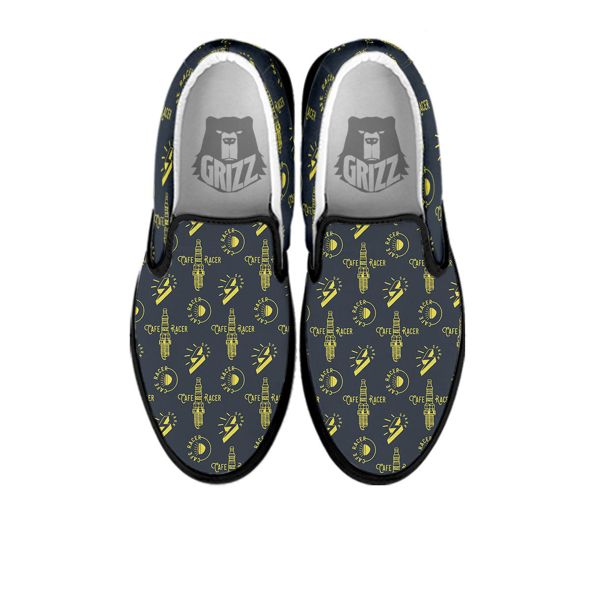 Parts Motorcycle Print Pattern Black Slip On Shoes-grizzshop