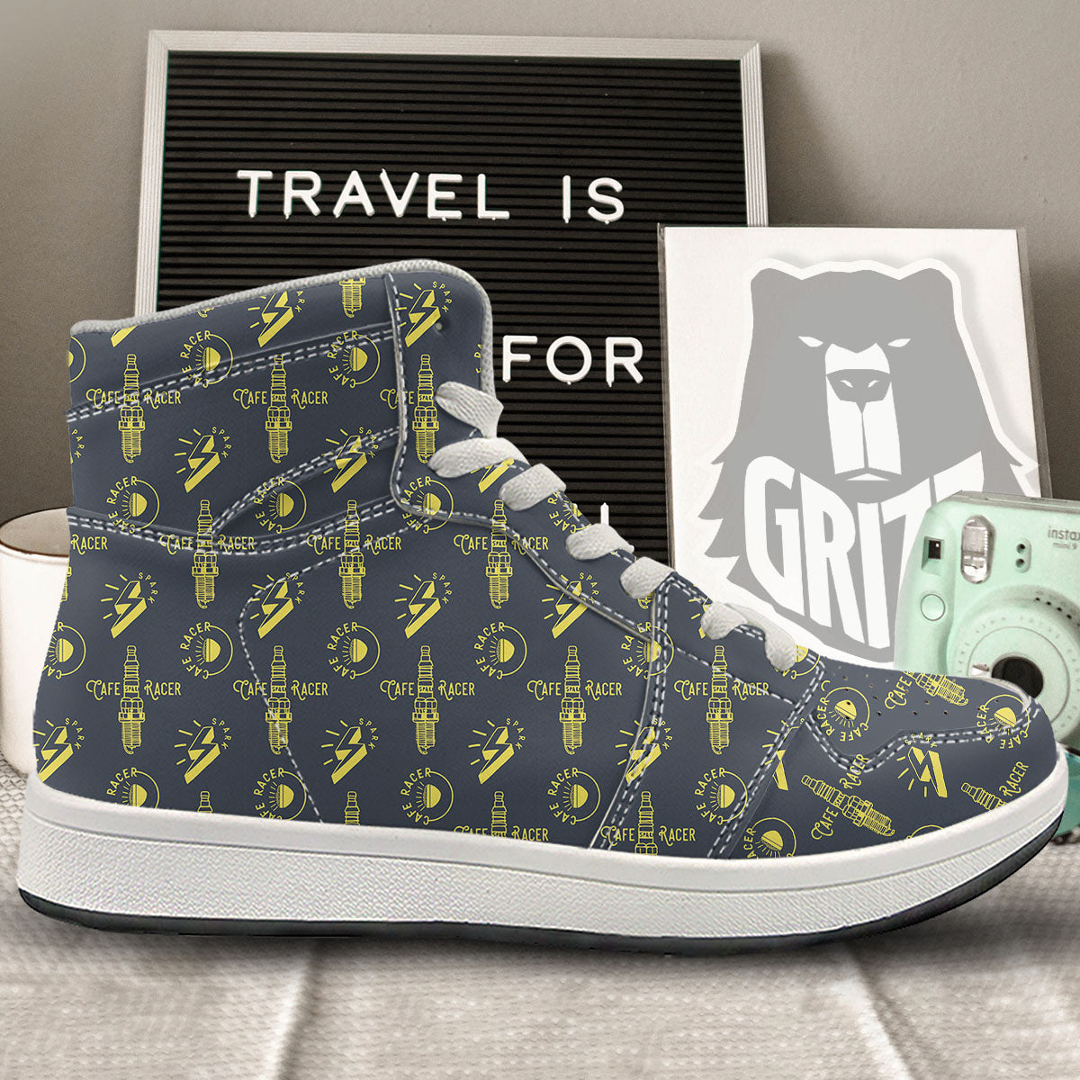 Parts Motorcycle Print Pattern High Top Sneakers-grizzshop