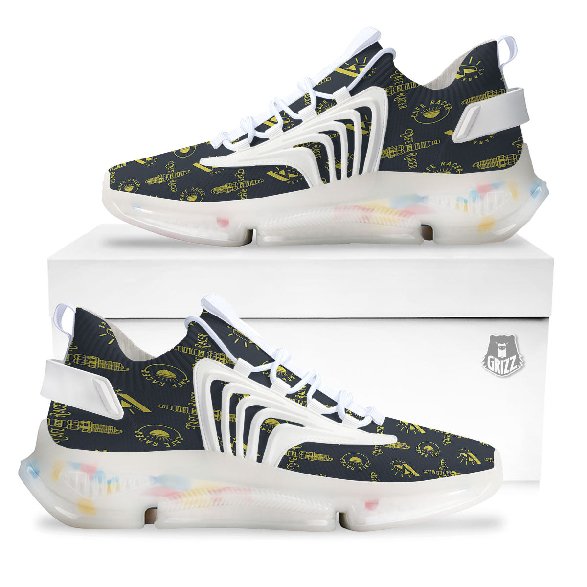 Parts Motorcycle Print Pattern White Gym Shoes-grizzshop