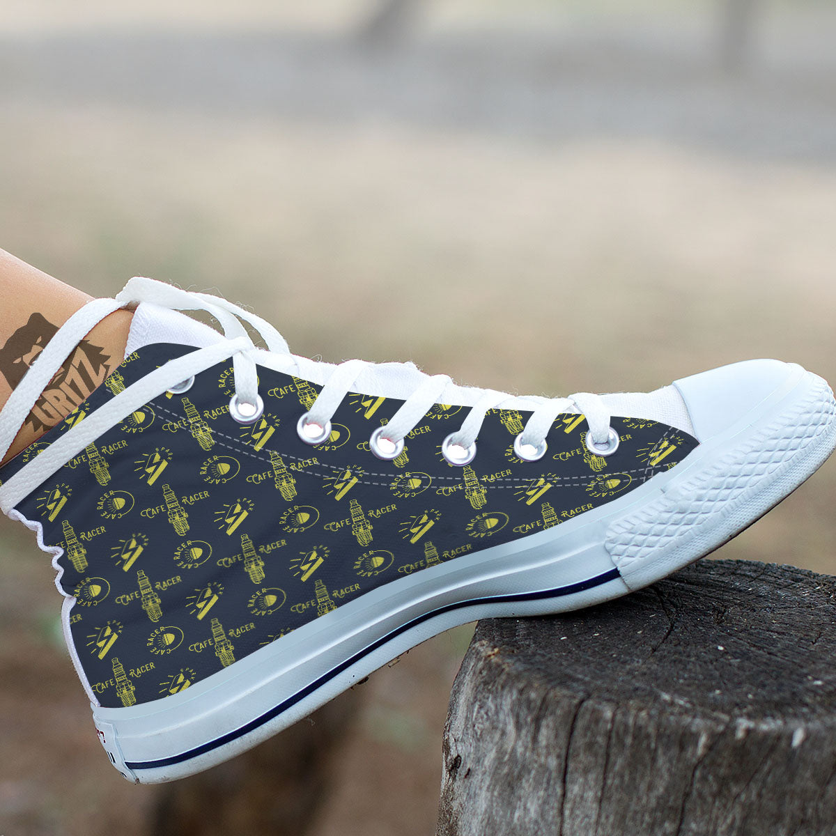 Parts Motorcycle Print Pattern White High Top Shoes-grizzshop
