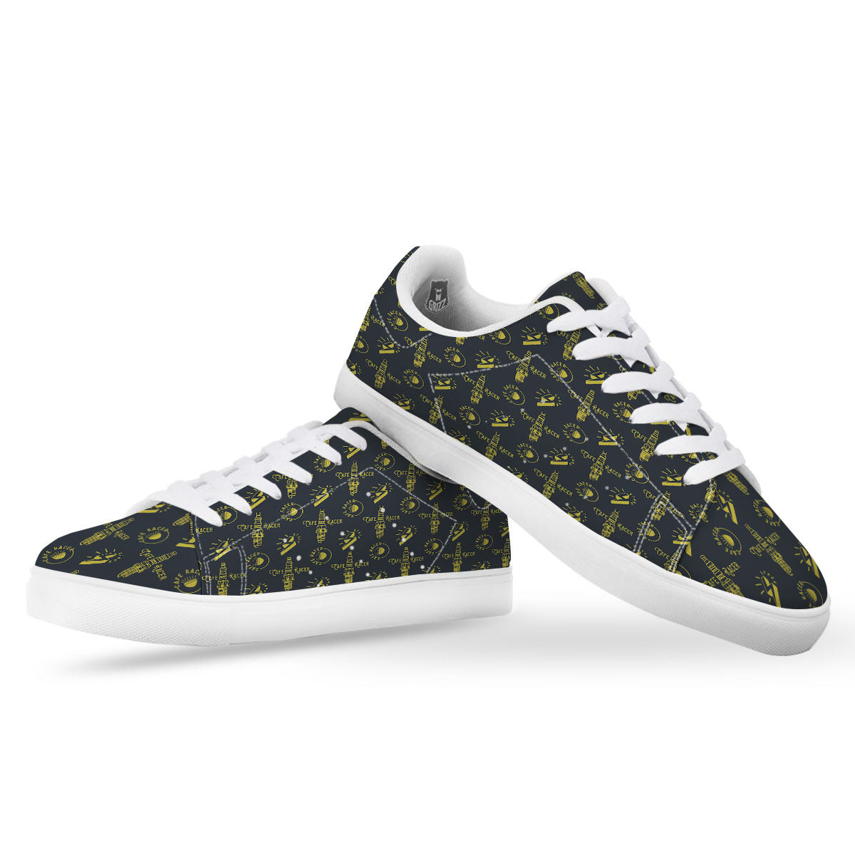 Parts Motorcycle Print Pattern White Low Top Sneakers-grizzshop