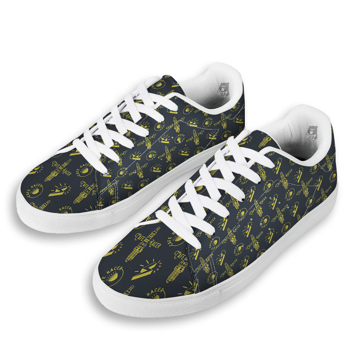 Parts Motorcycle Print Pattern White Low Top Sneakers-grizzshop
