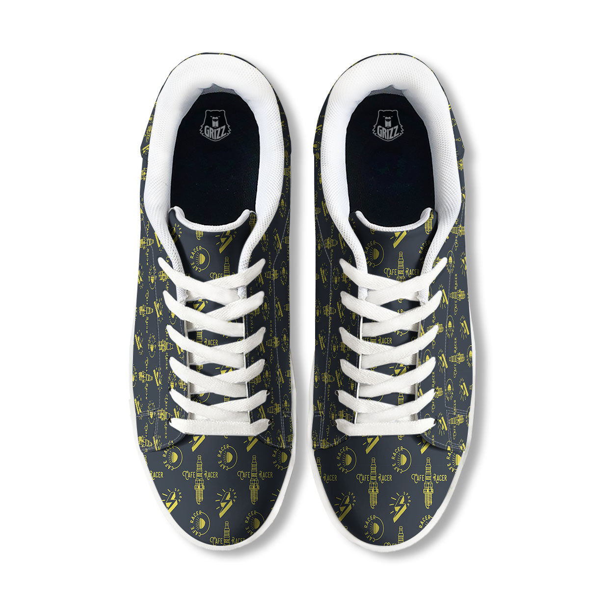Parts Motorcycle Print Pattern White Low Top Sneakers-grizzshop