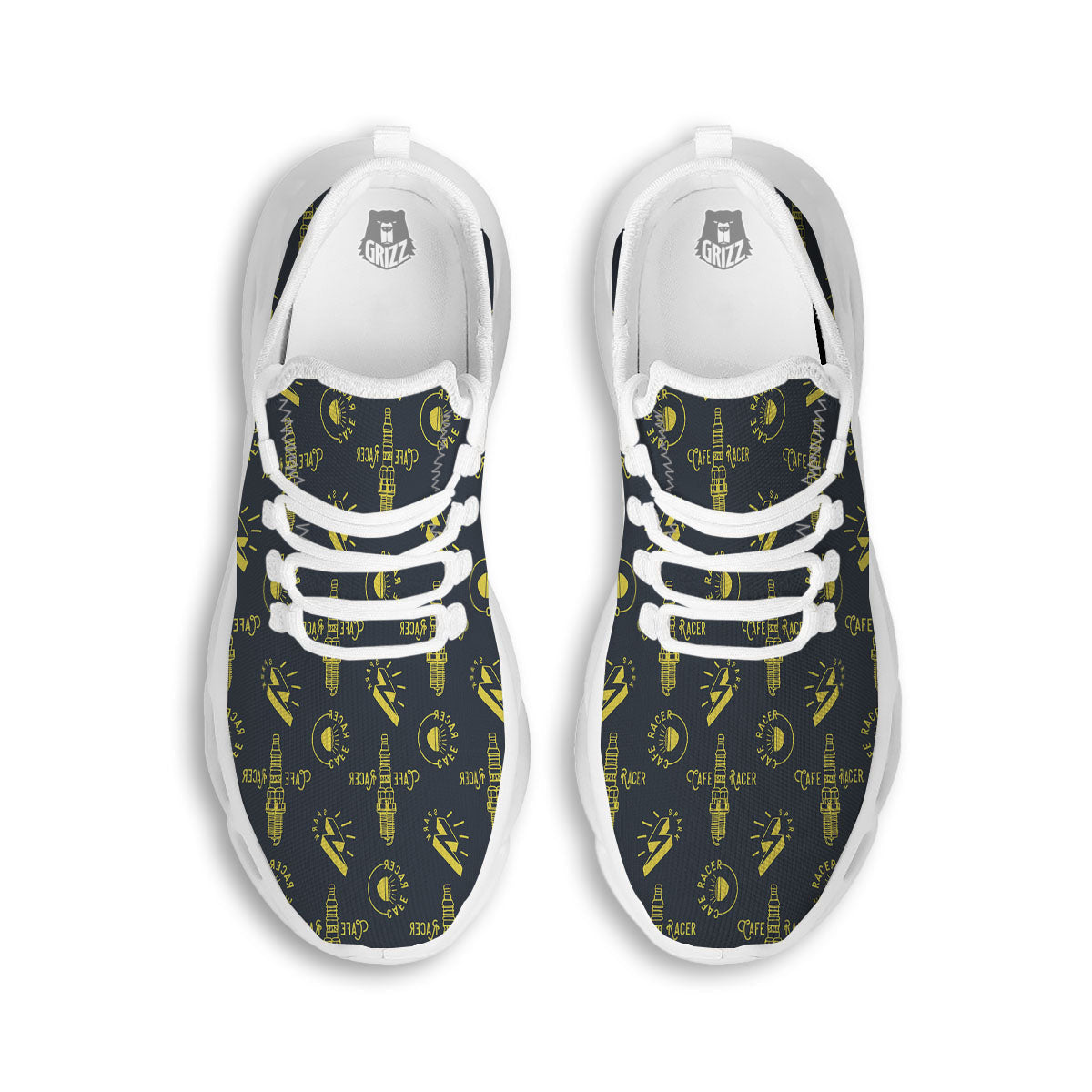 Parts Motorcycle Print Pattern White Running Shoes-grizzshop