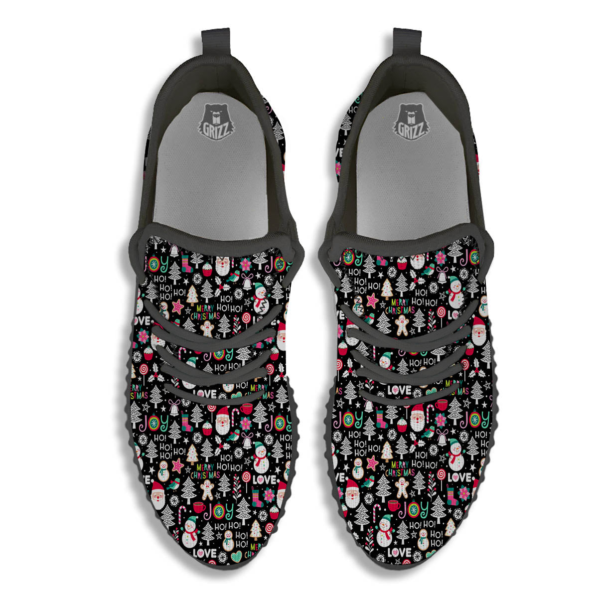 Party Elements Christmas Print Pattern Black Walking Shoes-grizzshop