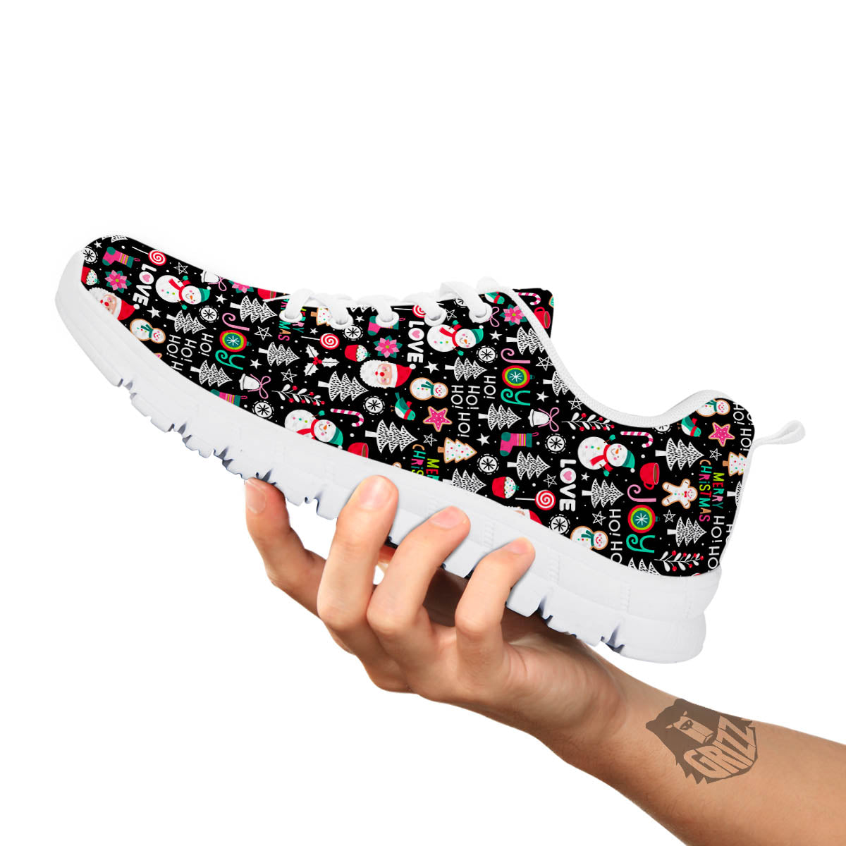 Party Elements Christmas Print Pattern White Sneaker-grizzshop