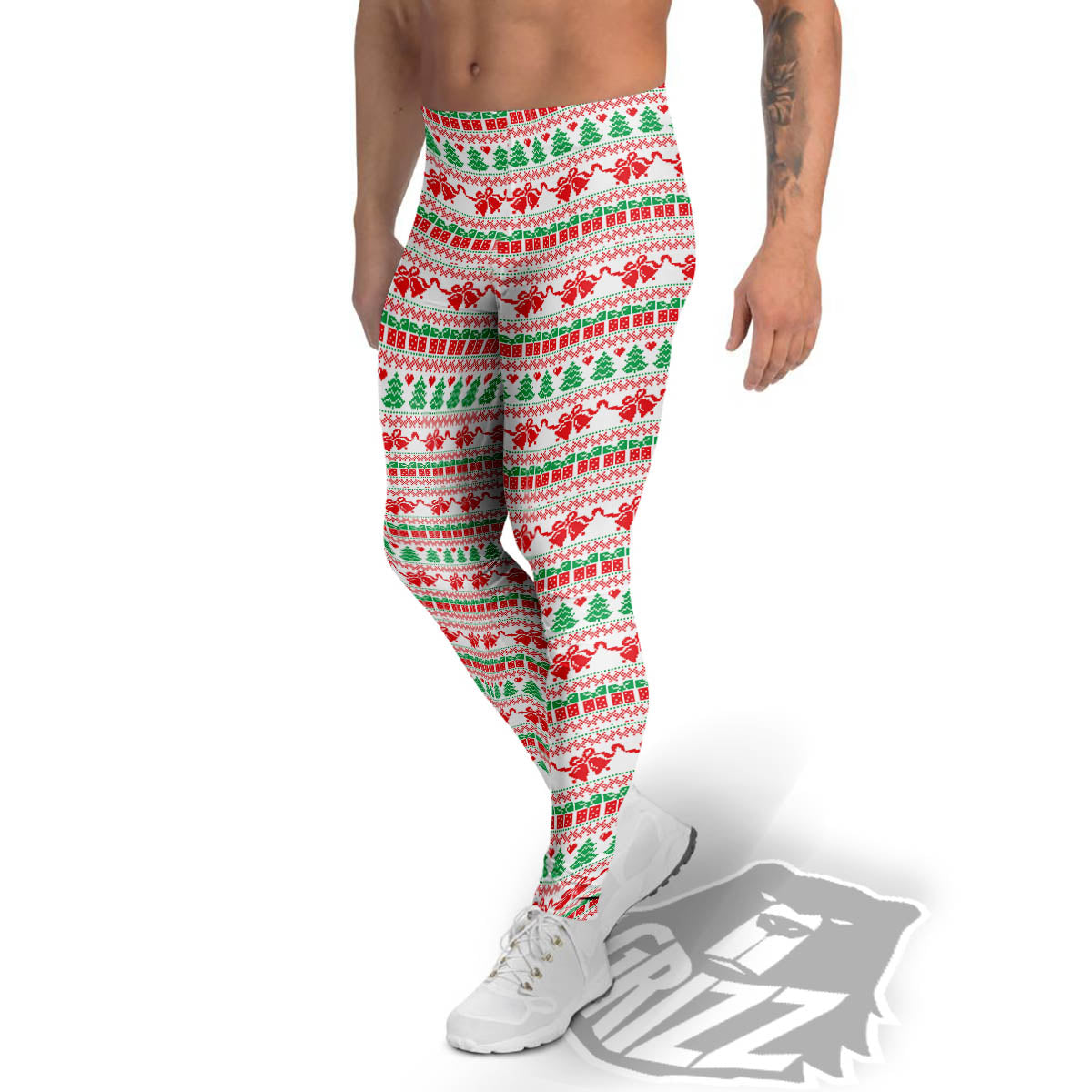 Party Knitted Christmas Print Pattern Men's Leggings-grizzshop