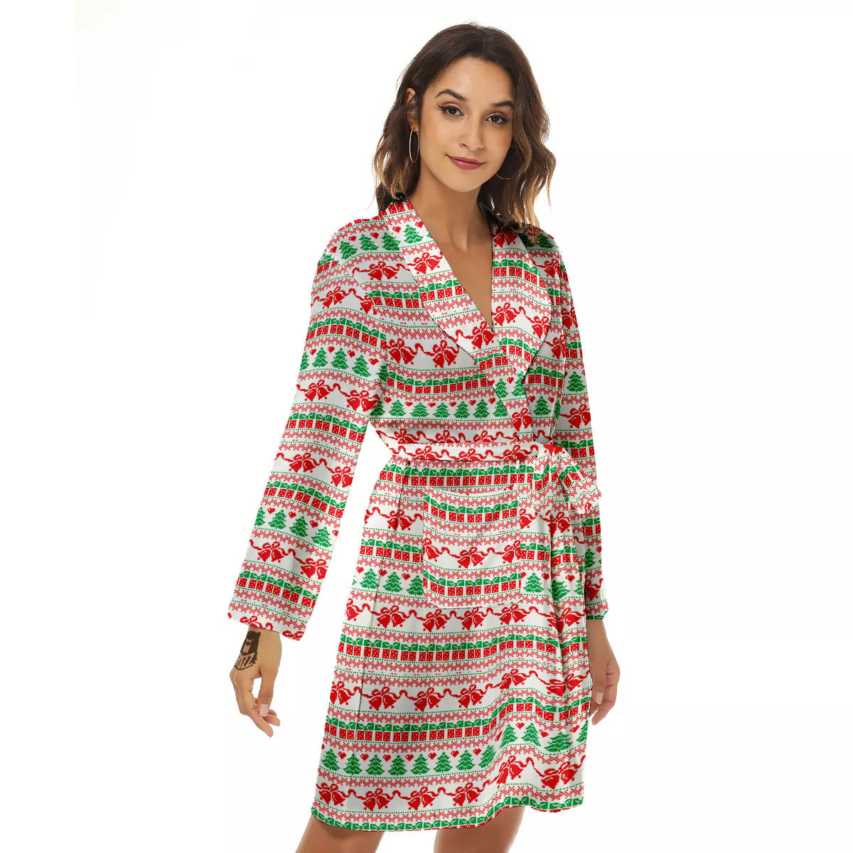Party Knitted Christmas Print Pattern Women's Robe-grizzshop